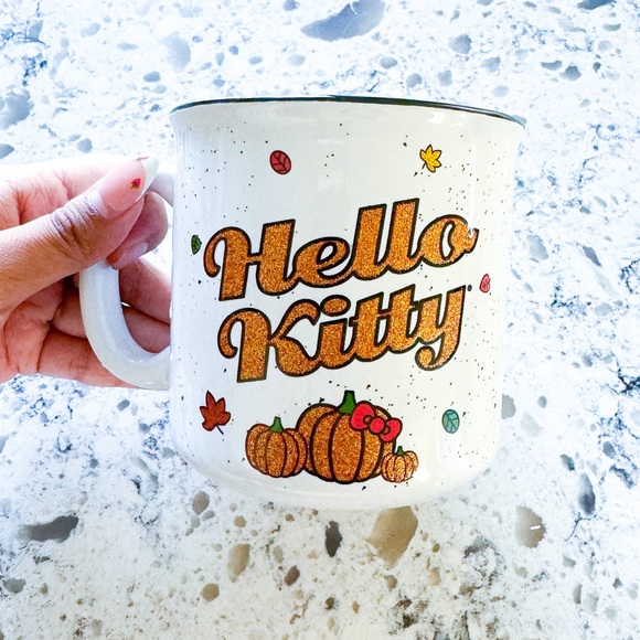 Hello Kitty Sanrio Fall Glitter Pumpkin Coffee Mug Ceramic Double Sided New - Picture 2 of 2
